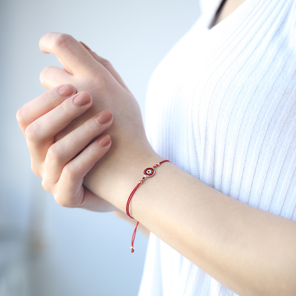 Enamel Evil Eye Adjustable Turkish Wholesale Silver Knitting Bracelet